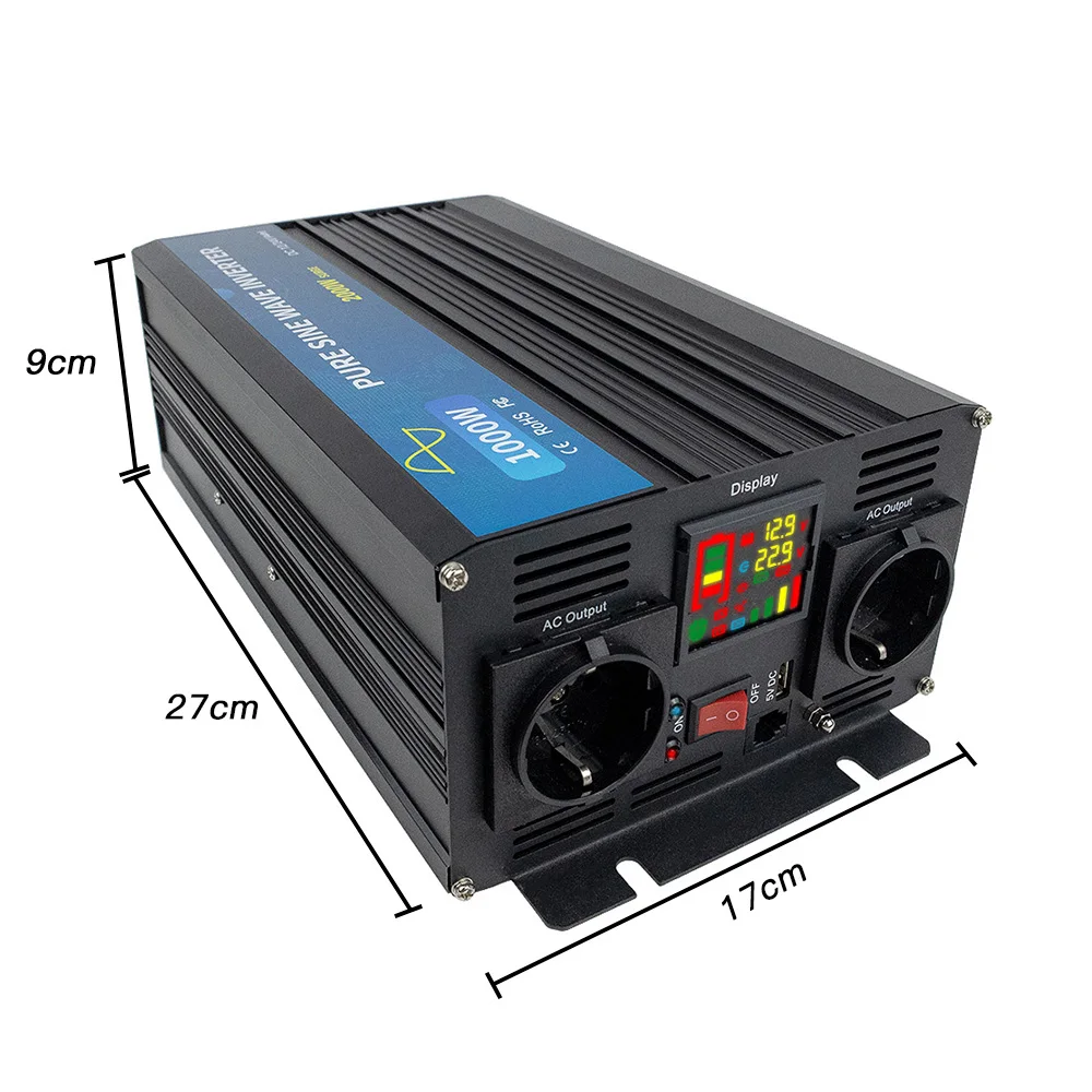 2000W Pure Sine Wave Inverter 12V 24V DC To 220VAC Converter LCD Display USB Socket For Off Grid Wind Or Solar Power System