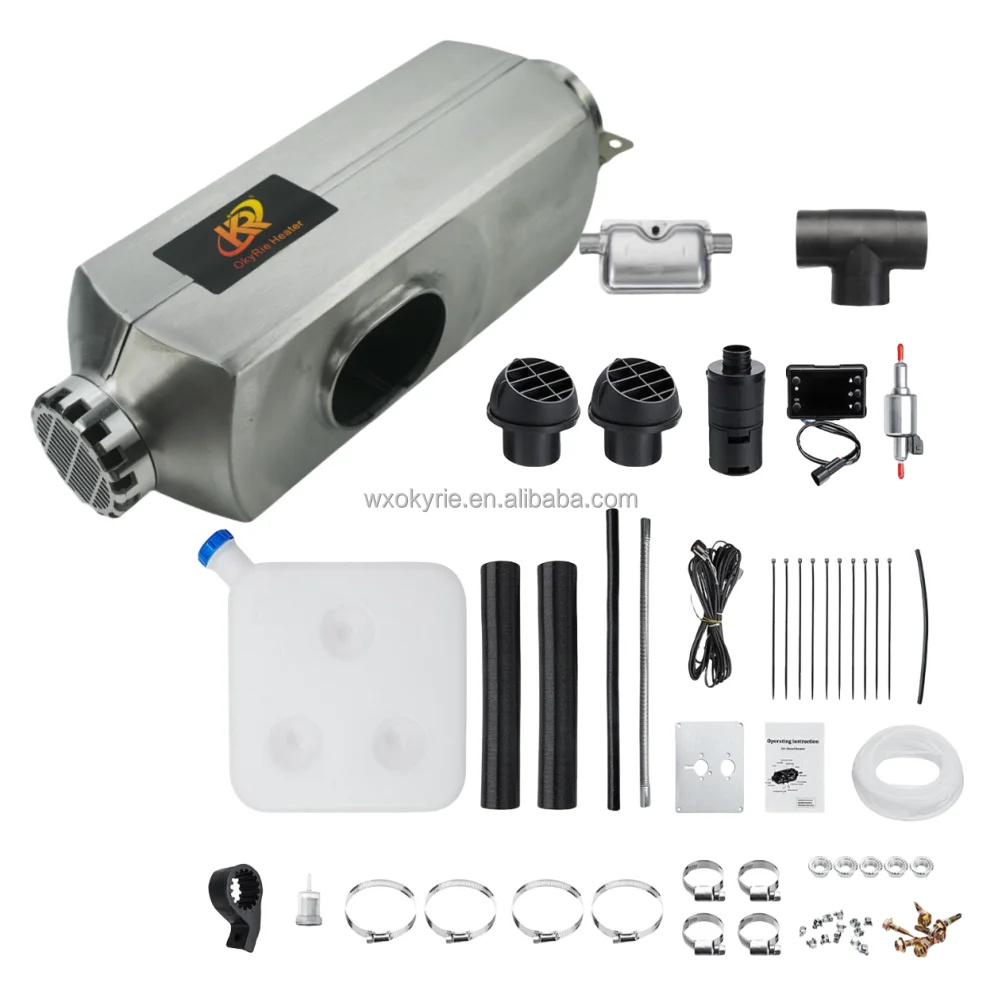 OkyRie 5KW 12V/24V Aluminum Shell Diesel Heater -40~50 Silver For Caravan Camping Car Motorhome RV Parking Heating