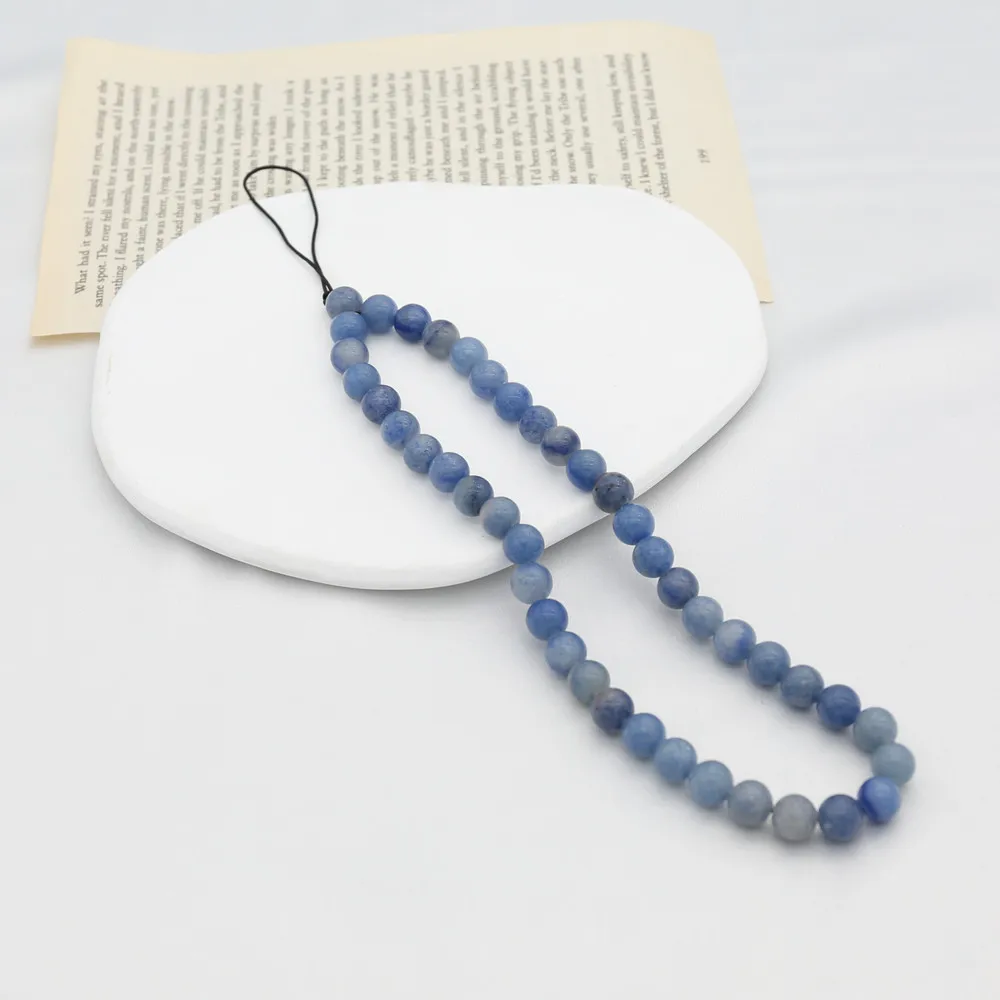 8MM Aventurine bleue pierre naturelle perlée cordon suspendu sangle de téléphone Bracelet lanière décoration Anti-perte chaîne de téléphone portable