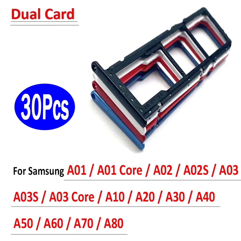 30 piezas, bandeja para tarjeta SIM, adaptador de ranura para tarjeta SIM, piezas de repuesto para Samsung A01 A03 Core A02 A02S A03S A10 A20 A30 A40 A50 A70 A80