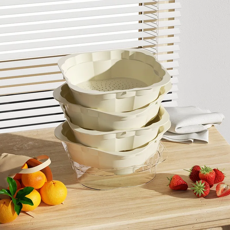 

Multifunctional and Stackable Drainage Basket with Vegetable Dish, Filtered Water, Double Layer Vegetable Washing Basket