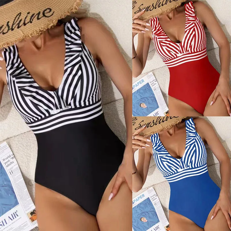 Swimsuit Women New French Style Flannel V-neck Sexy One-piece Swimsuit Bathing Suit Women Bikini Swimsuit One Piece m