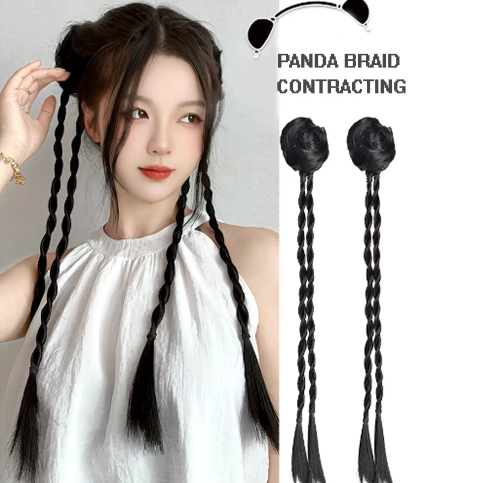 New Chinese-Style Double Ball Head Synthetic Wig Baotou Decorated With Sweet And Cool Braids Twisted Braids Can Be Tied To Braid