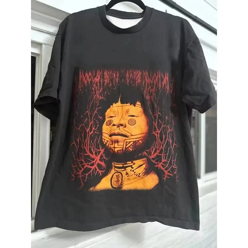 

2025 Summer Fashion New Metal Retro T-shirt Outdoor Street Hip Hop Rock Short Sleeve Top Summer Round Neck T-shirt Large