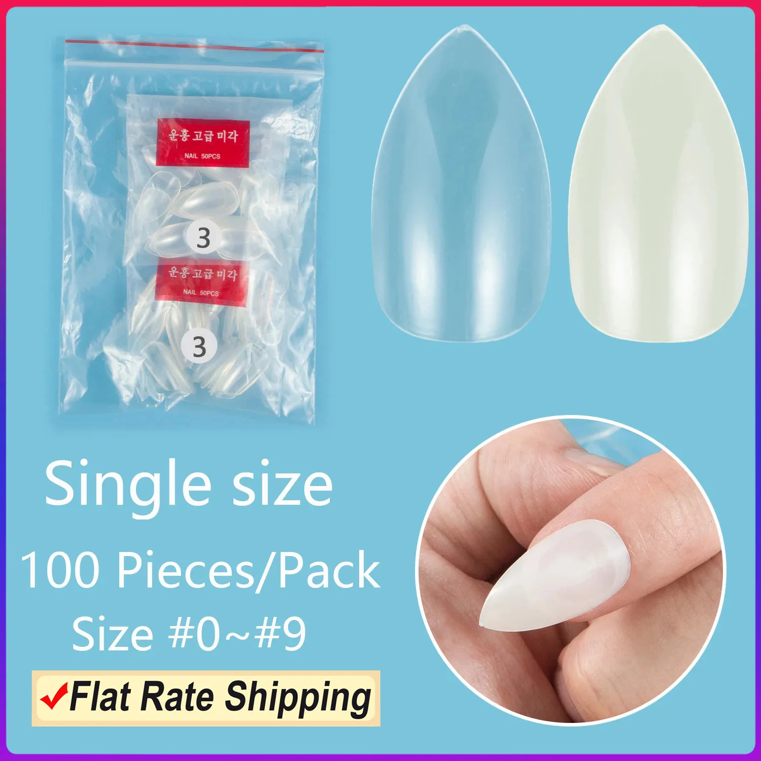 Short Almond Single Size 100 Pieces False Nail Tips Nail Refill Size 3 4 5 6 Fake Nails Full Cover Nail Tips Artifical Nails