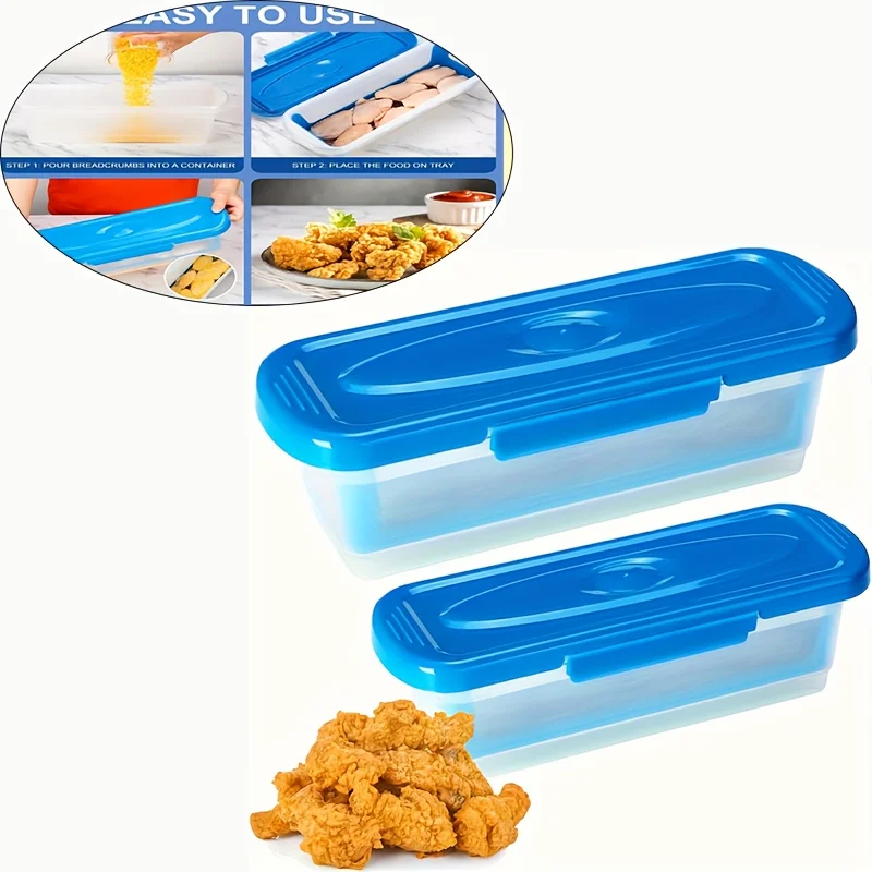 Mangkuk Pengaduk Lapisan 2 Bagian dengan Tutup, Dilengkapi dengan Piring Pelapis - Untuk Melapisi Ikan, Sayap Ayam, Cincin Bawang & Sayuran