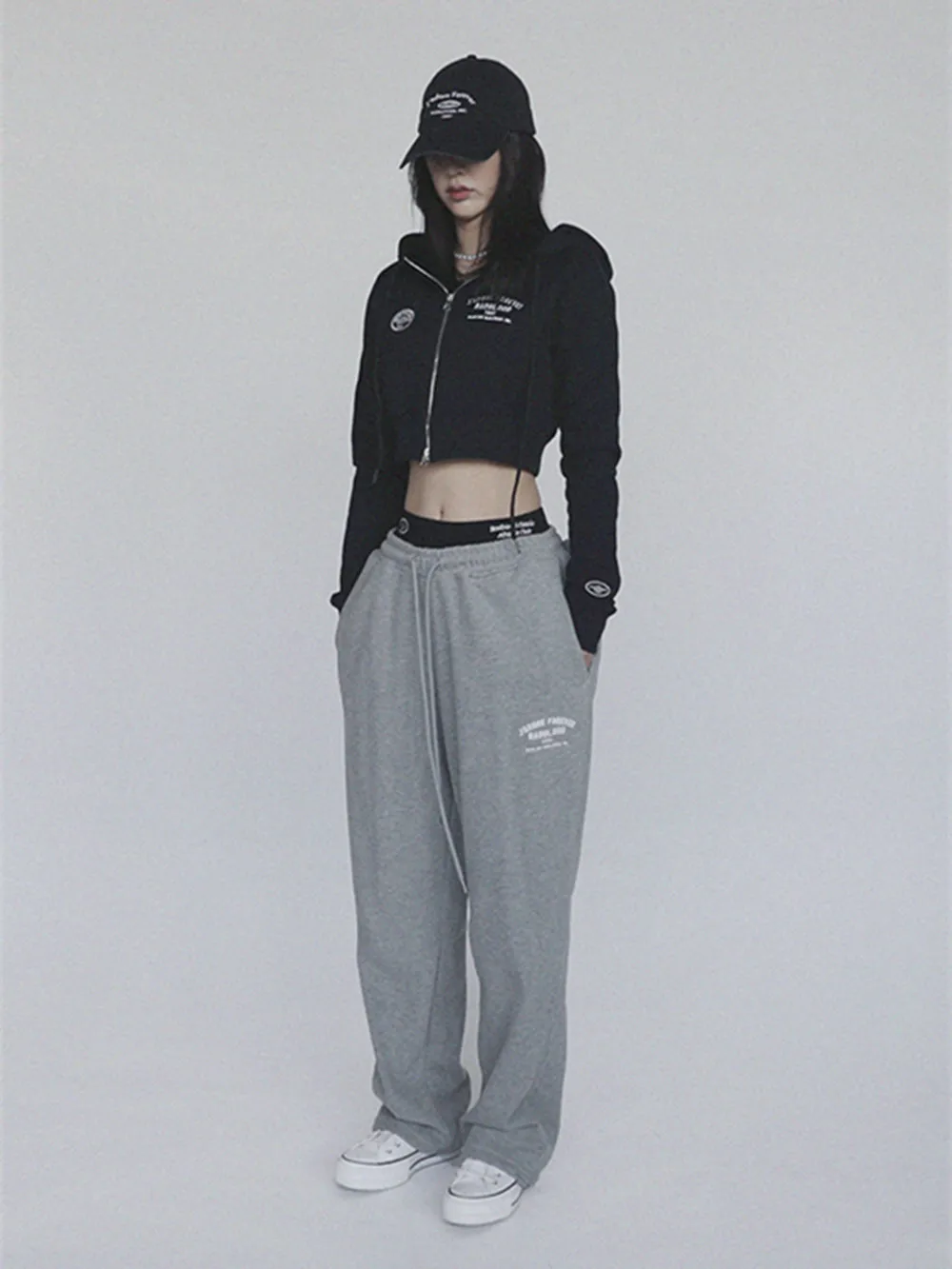 Hoge taille losse pasvorm sportbroek Amerikaanse High Street Faion dames casual broek herfst winter lange broek