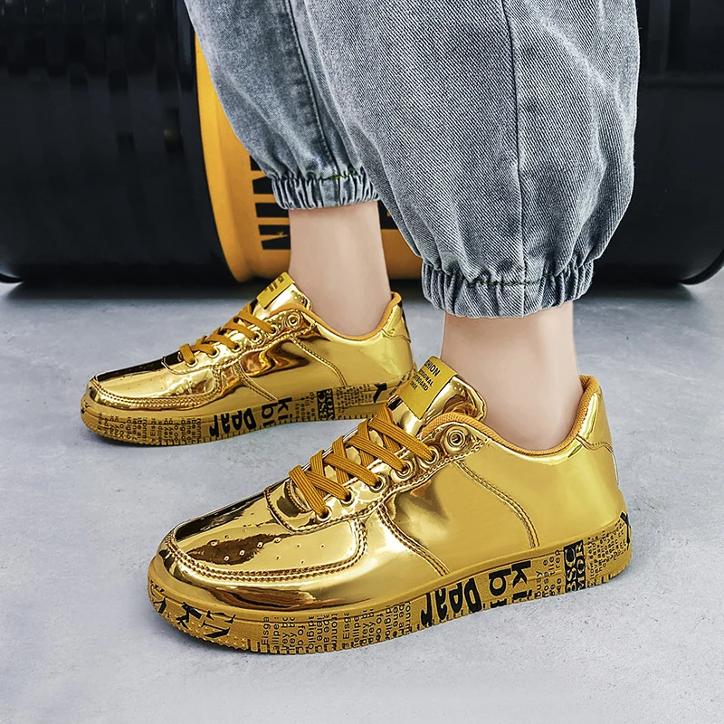 Hot Sale Golden Sneakers Men Women Brand Luxury Designer Shoes Casual Leather Glitter Sneakers Men Flat Hip Hop Skateboard Shoes