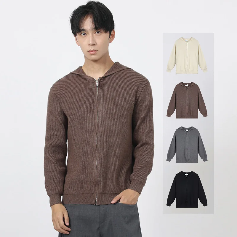

Мужской повседневный свободный осенне-зимний джемпер на молнии с капюшоном, вязаный свитер, кардиган, куртка, корейская мода, уличная одежда, трикотажное пальто