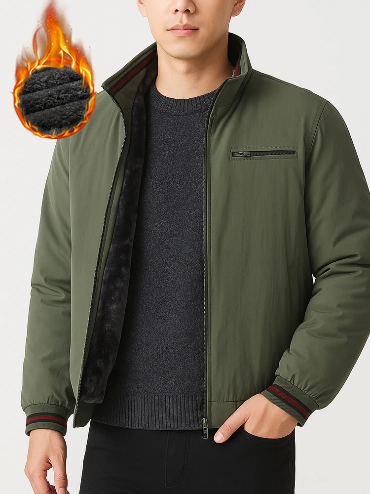 سترة شتوية للرجال سميكة موضة الوقوف طوق لامب المخملية سترة رجالية عادية معطف دافئ مبطن ملابس خارجية