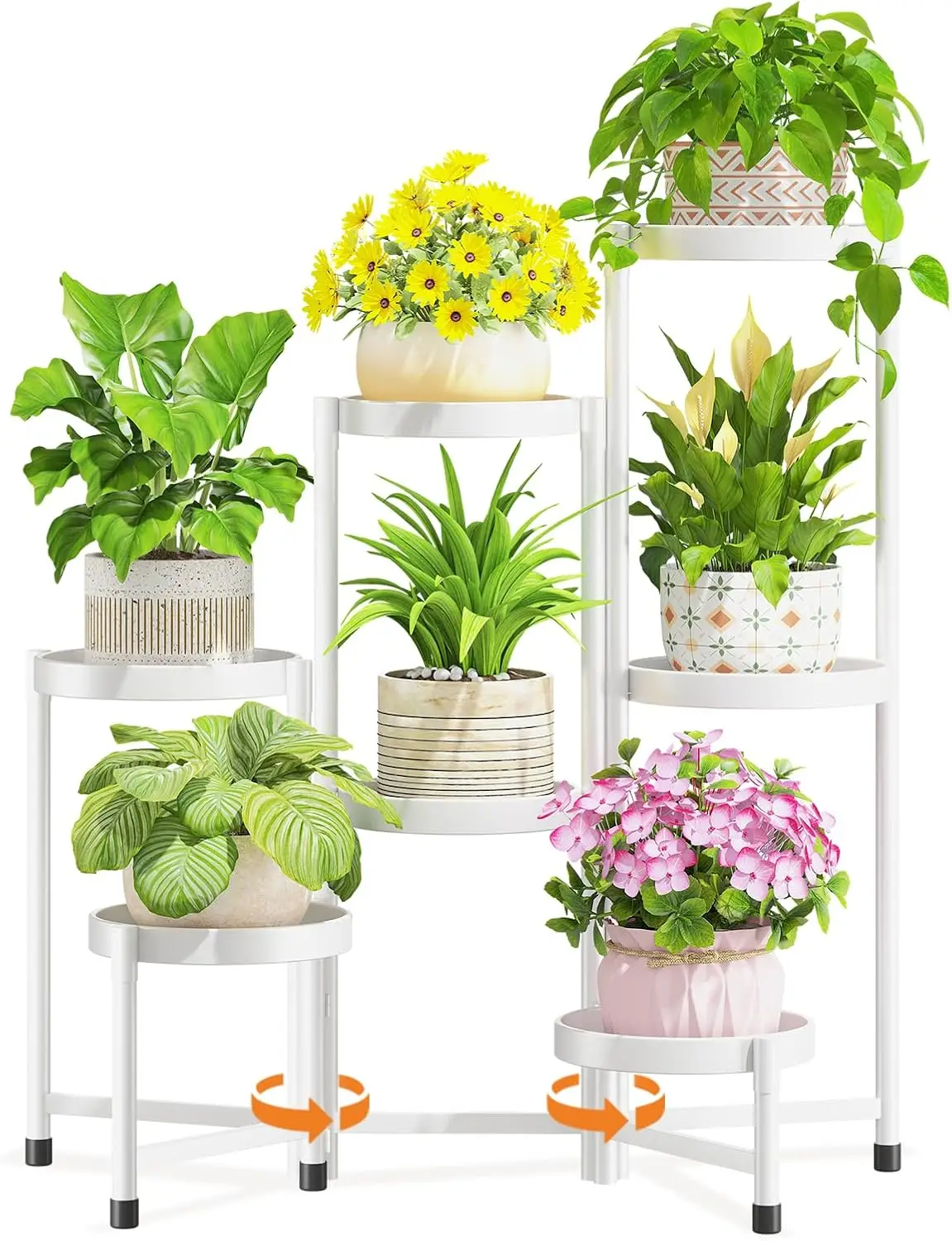 

7 Tiered Folding Tall Plant Stand Indoor for Multiple Large Planters, Heavy Duty Metal Adjustable Flower Rack for Narrow Corner