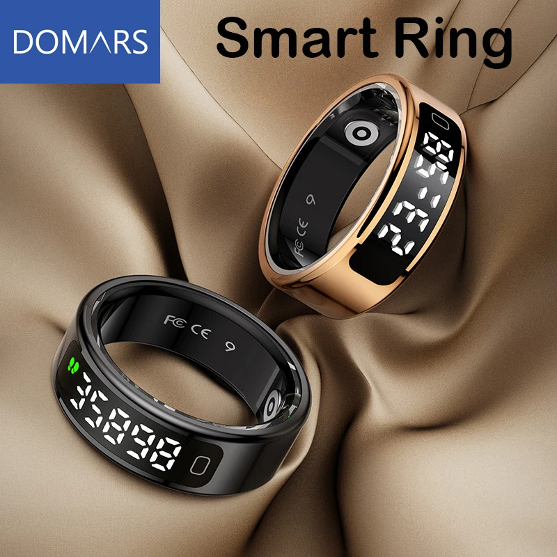 Domars Touchscreen Smart Ring 1ATM Waterproof Pedometer Health Tracker 5.2 BLE Heart Rate and Oxygen Monitor with Charging Case