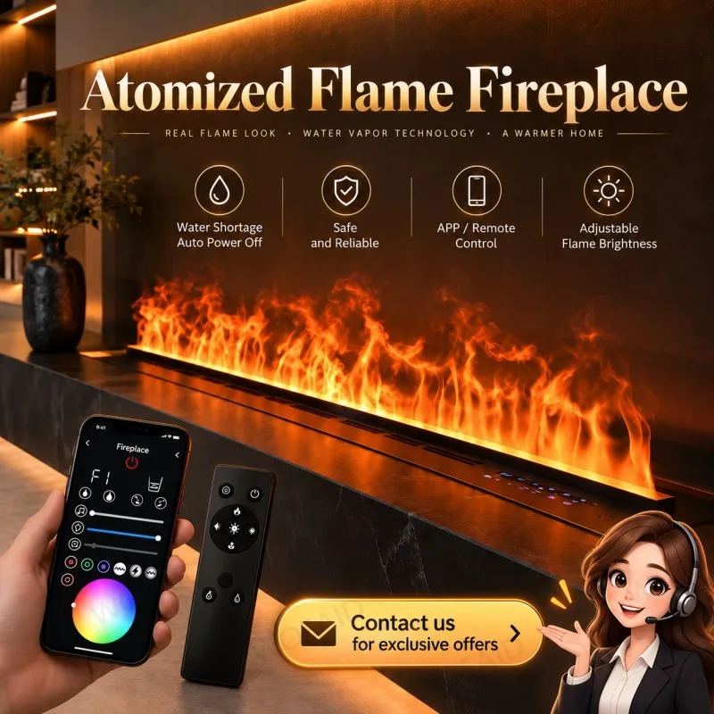 WOFAID 3D Water Vapor Electric Fireplace Firepit Smart LED Mist Flame Crackling Sound for Living Room TV Media Wall Home Decor