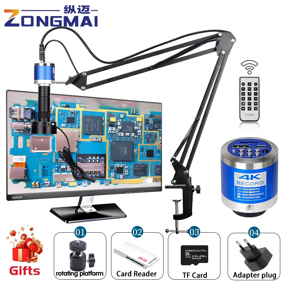 ZONGMAI 1080P 4K FULL HD Industrial Microscope C-Mount Digital Camera Via Type Measurement For PCB Soldering Phone Repair