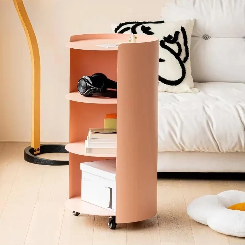 Modern Nordic Iron Art Side Table with Wheels Metal Bedside Locker for Living Room Bedroom Storage