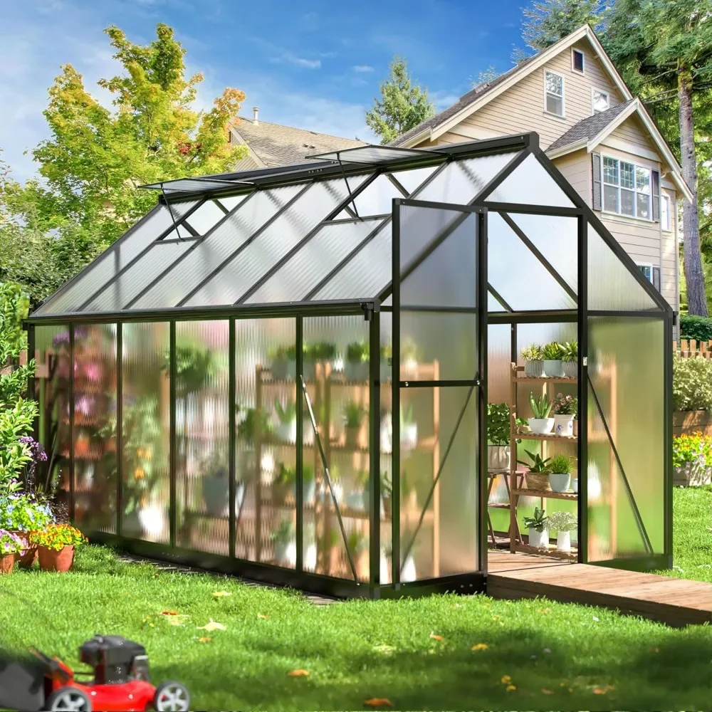 6x11 FT Greenhouse with Quick Setup Structure and Roof Vent, Polycarbonate Greenhouse for Outdoors