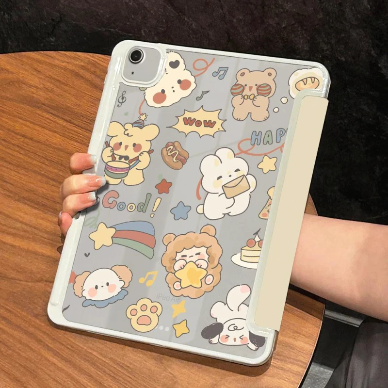 Flip Smart Cover for IPad 6th Generation Case 9.7 Inch Ipad Mini 6 Pro 11 2nd 3rd 4th 10th Funda Cartoon Happy Cute Bunny Shell