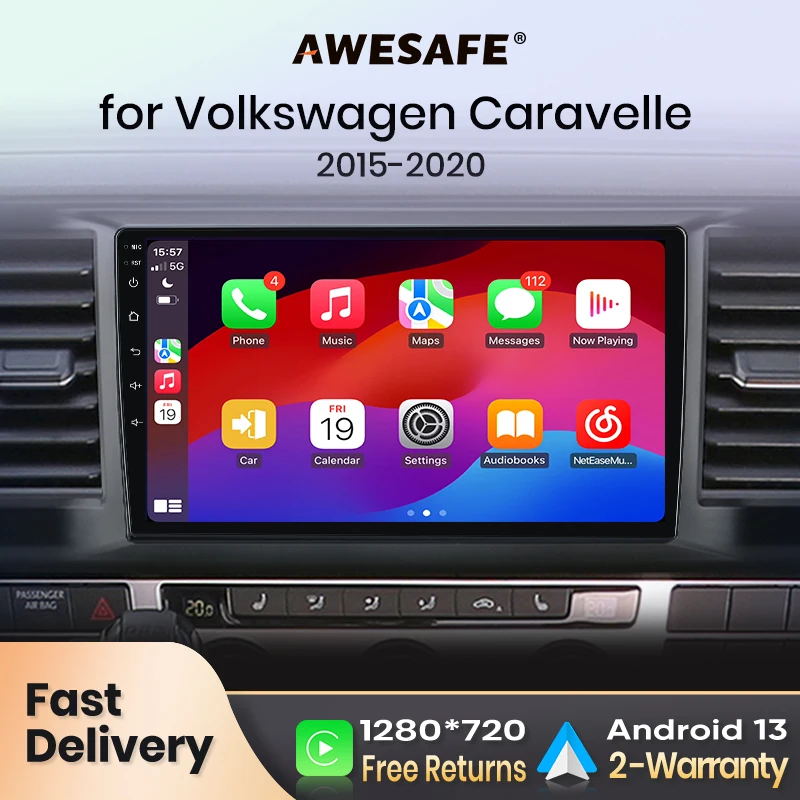 AWESAFE PX9 Plus Car Radio For Volkswagen Caravelle 2015-2020 wireless CarPlay Android Auto No 2 din 2din DVD