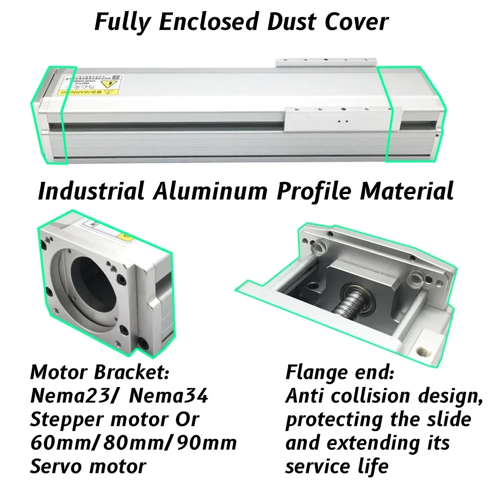 CNC Fully Enclosed Sliding Table Linear Guide Stage 125mm Width Aluminum Dust Cover XYZ Linear Actuator Module Motor Slide Table
