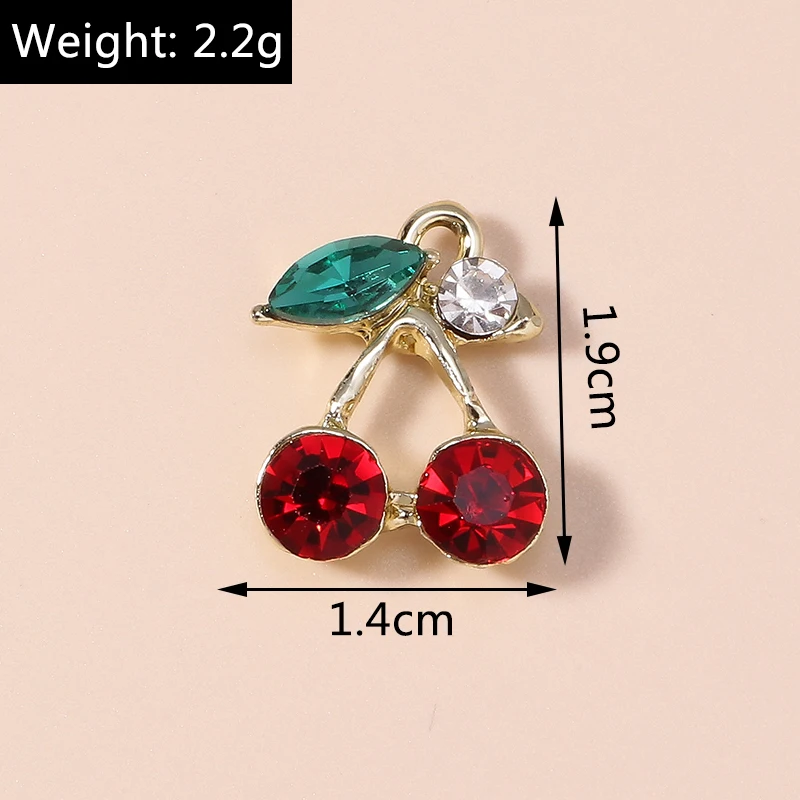 20 Stück 14 x 19 mm zarte Kristall-Frucht-Kirsch-Charms-Anhänger für Schmuckherstellung, Ohrringe, Halsketten, Armbänder, DIY-Bastelbedarf – Detail 1