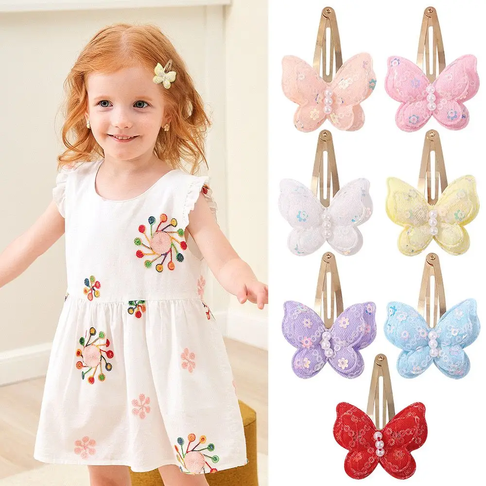 100pc/lot Pearl Butterfly Bow Baby Girl Hair Clips Double Layer Bow Hairpins for chirdren Hair Accessories Kid Sequin Barrettes