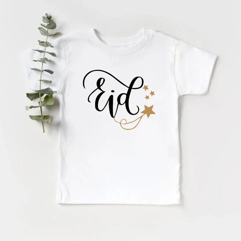 Happy Print Children's Clothing Summer Boys and Girls T-shirt Children's Cotton T-shirt Short sleeved Ramadan Clothing Top