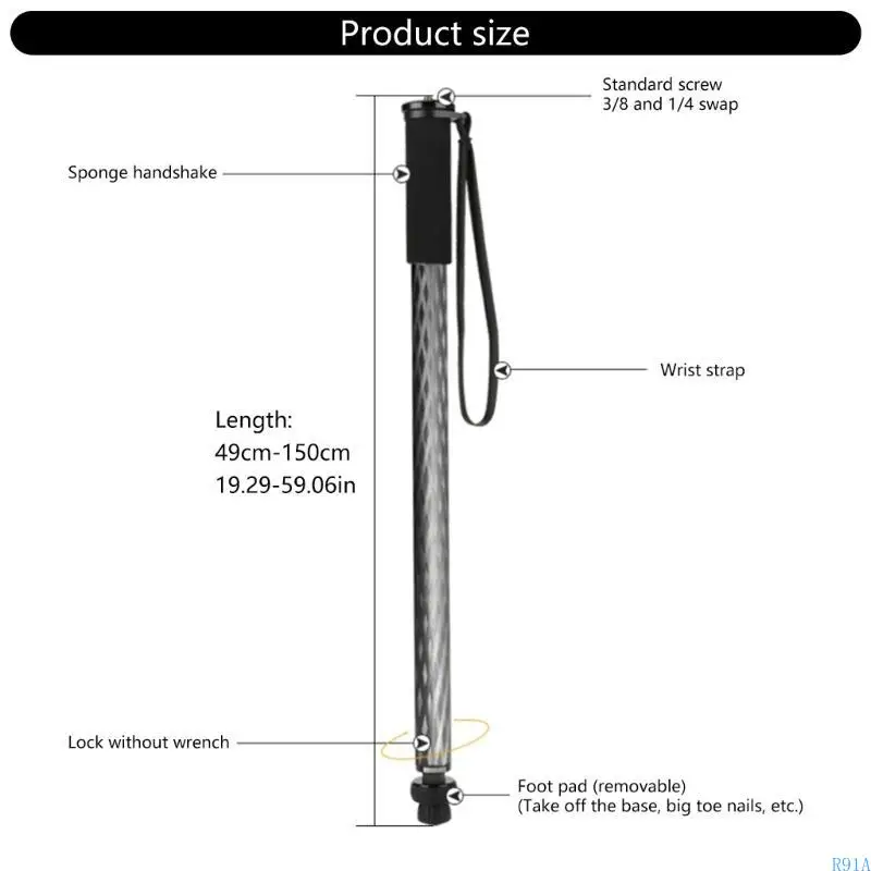 

R91A Portable Travel Unipod 4-Section Adjustable Length Monopod 10kg Load Capacity