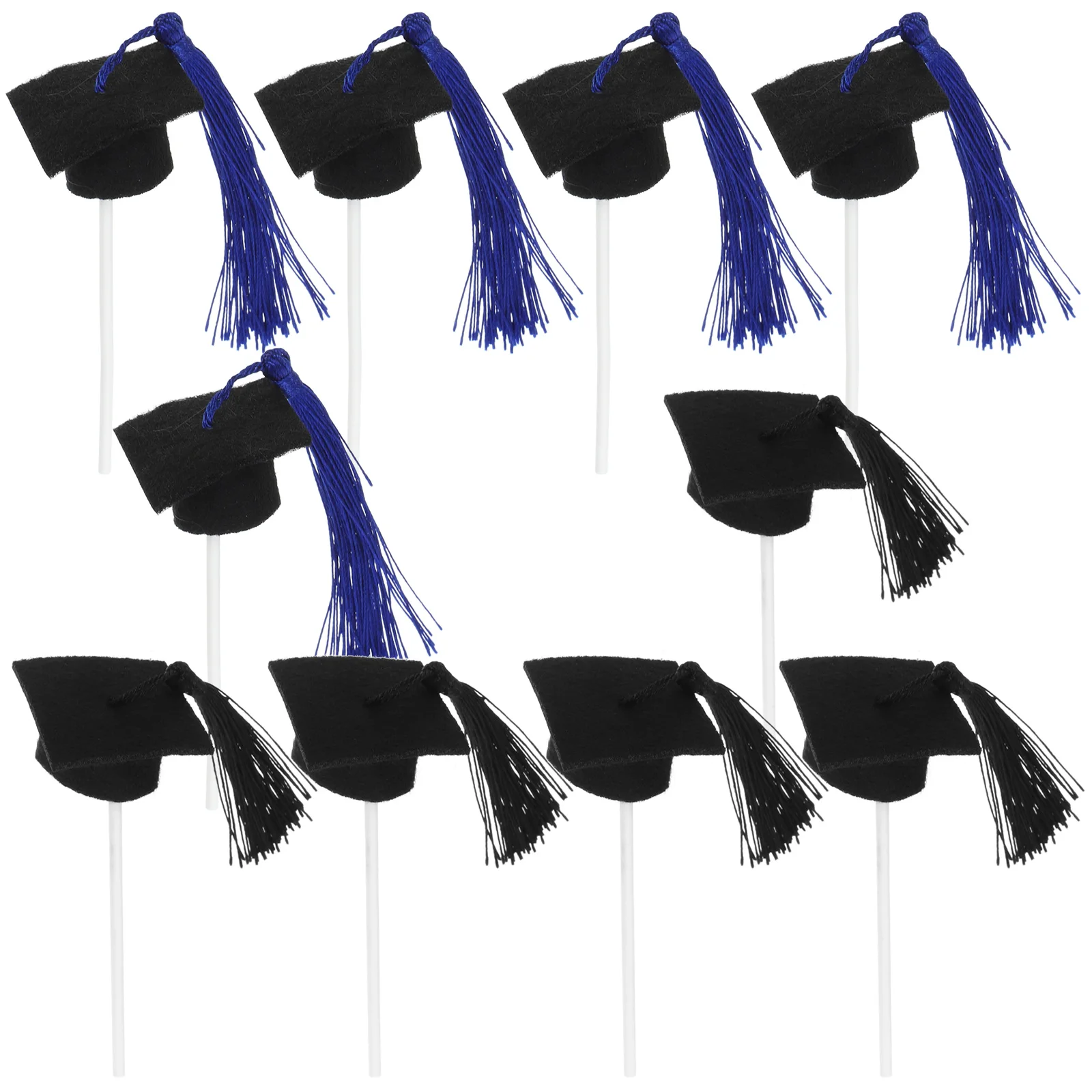 

10 Pcs Graduation Cap Cake Decorations Blue 5 Black 5 Cupcake Toppers Party Supplies Polyester 2024
