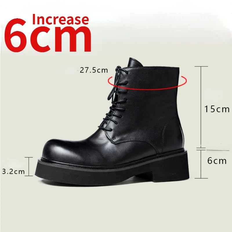 

British Trendy Boots Shoes for Men Increase 6cm Soft Cowhide Hand Sewn Heightening Thick Sole Platform Elevator Short Boots Male