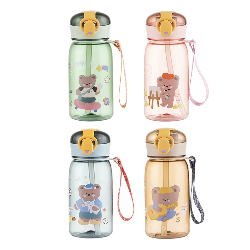 

Kids' Straw Water Bottle Portable with Straw and Handle Cute Cartoon Design A Great Gift for Students and Friends
