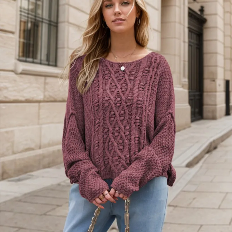 

"Women's Chunky Knit Sweater - Round Neck Loose Fit Cable Knit Pullover, Solid Color Winter Warm Turtleneck Jumper"