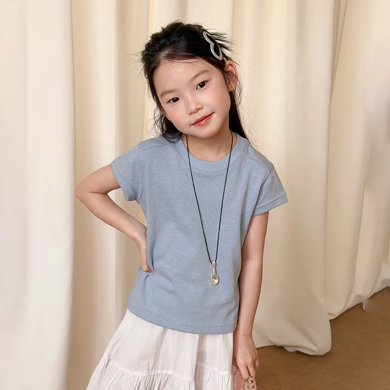 2026 New Summer Fashion Girls Summer Gentle Short-sleeved Sweet Girl Light T-shirt Boutique Clothing Simple Style