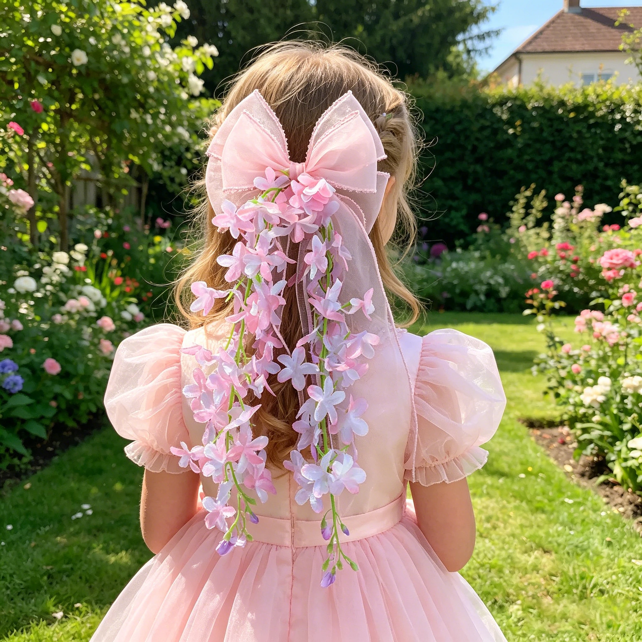 

2026 New Fashion Pink Tulle Bow Tassel Hair Clip For Girls Kids Spring Cute Hanging Flower Long Ribbon Barretter Fir Toddler