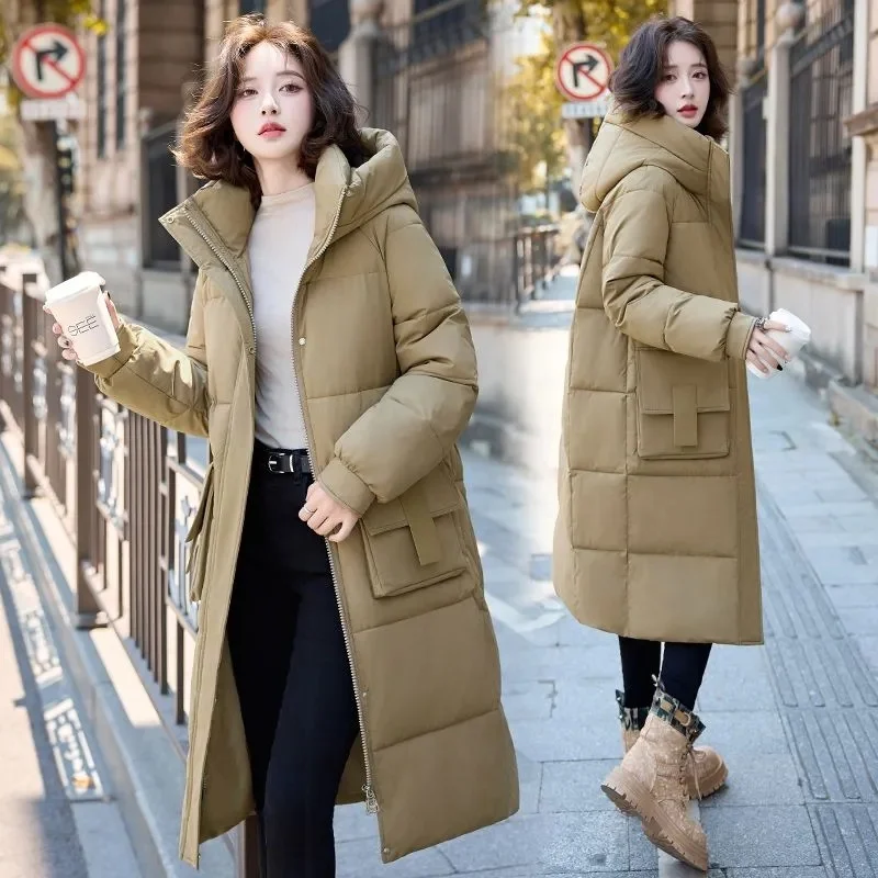 2024 New Long Winter Jacket Parka Maxi Long Women Coat Casual Loose Overcoat Female Clothing Outerwear Cotton Down Hood Fluff