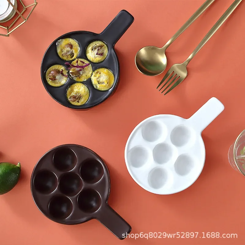 6 Holes Ceramic Escargot Baking Plate Grill Conch Snail Dish Heat Resistant Mushroom Baking Tray Kitchen Gadget