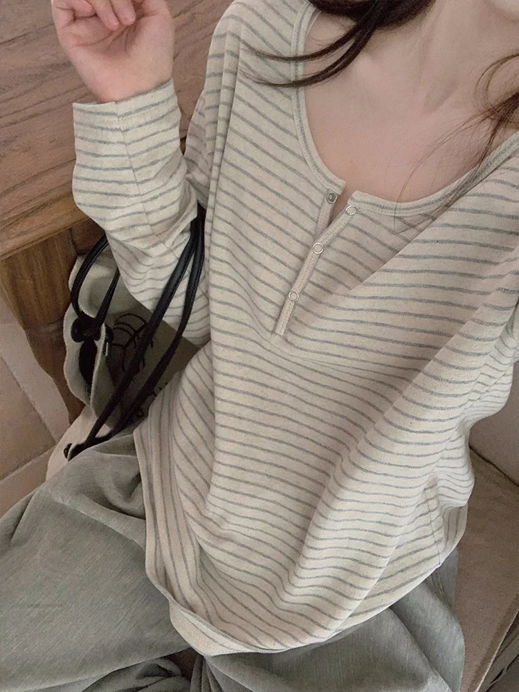 

Thiened Cotton Linen Knitted Commute Top Striped Self-Kept Two Colors Quali Cotton Linen Thiened Texture Strip Knitted ...