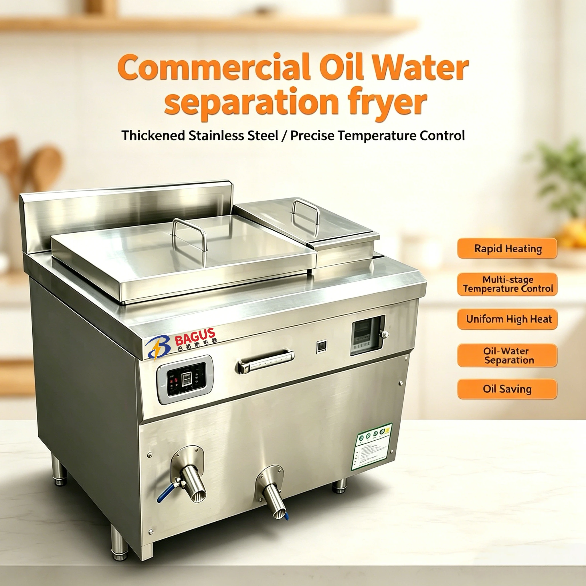 Commercial Induction Oil-Water Separation Deep Fryer Stainless Steel Automatic Temperature Control Fryer For Restaurant Hotel