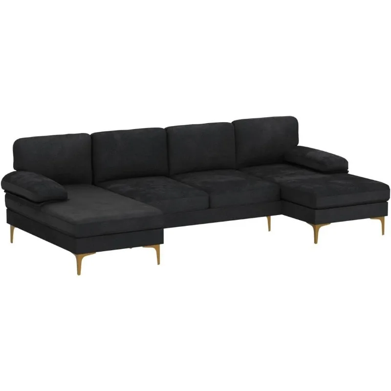 Cabrio Schnitts ofa 110 "U-Form Sofa Couch 4-Sitzer Couch mit Chaiselongue aus Chenille stoff für Wohnzimmer gepolstert