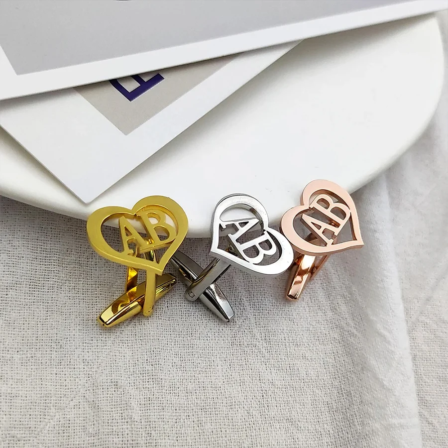 

Customized Fashion Name Love Initial Shirt Cufflinks Button Personalized Gold Stainless Steel Charm Accessories Wedding Party