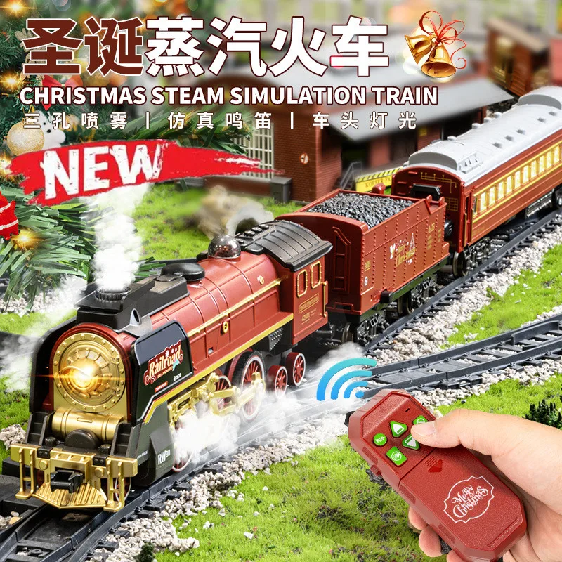 2.4Ghz Radio Control Rail Train Set  Retro Steam Train LED Lights Simulated Sound Effects Christmas Toys Gifts For Kids