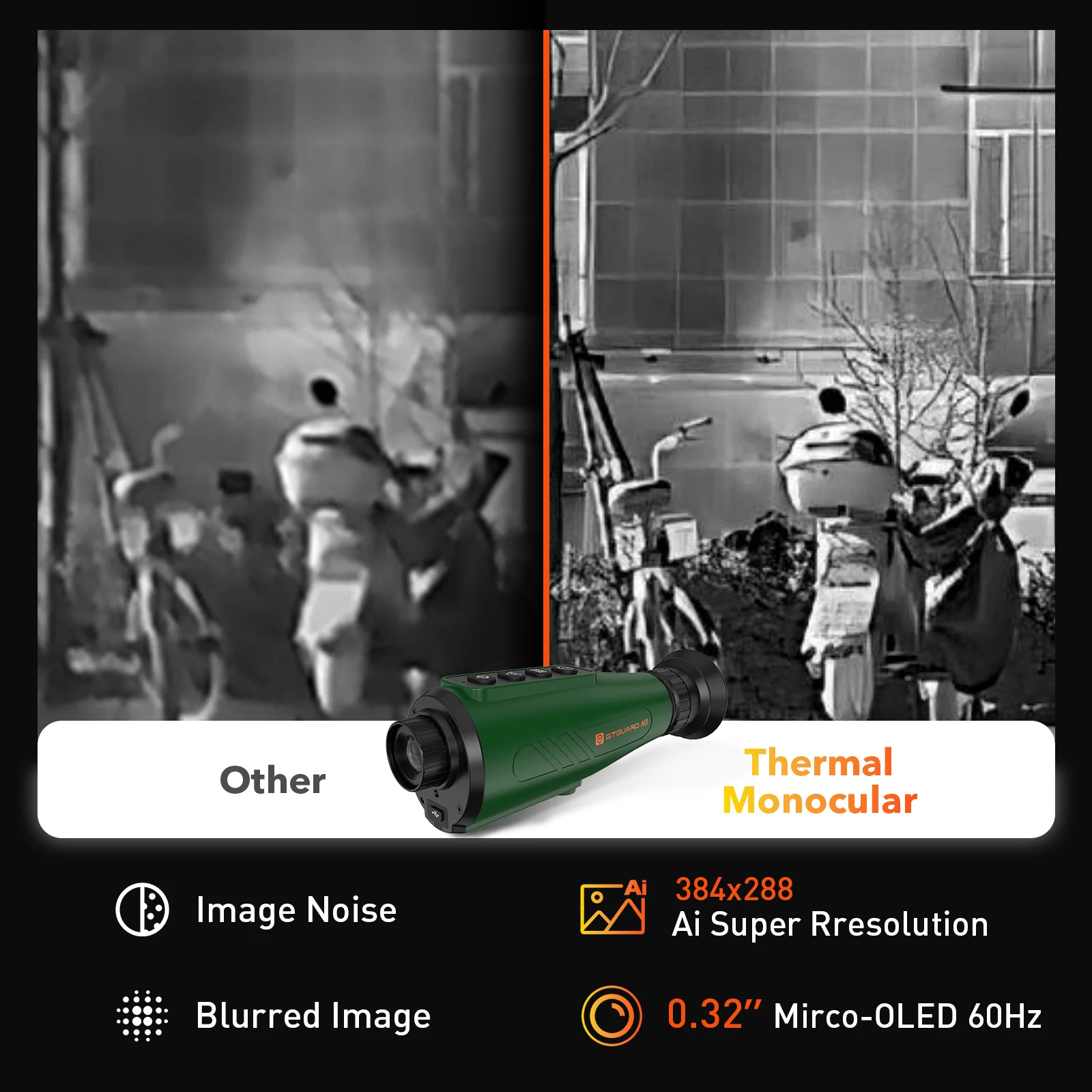 منظار أحادي العين الحراري GTGUARD H3 - مستشعر 256*192 (12μm)، AI Super - دقة 384x288، وقت تشغيل 10 ساعات للمغامرات الخارجية #4