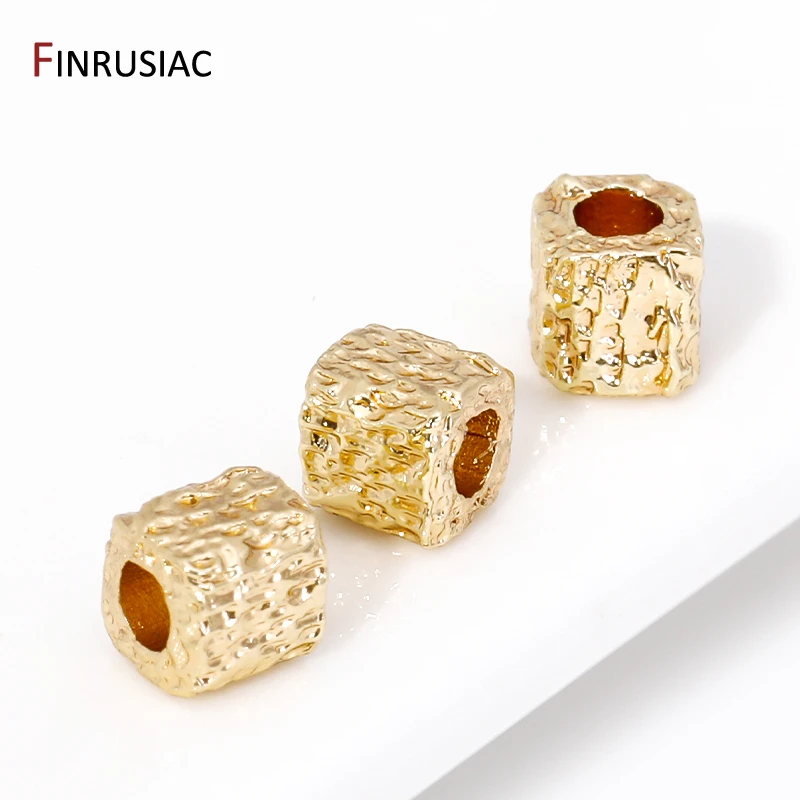 4MM 14K Gold Plated Brass Textured Square Cube Beads Metal Spacer Beads For DIY Bracelets Necklace Jewelry Making Accessories