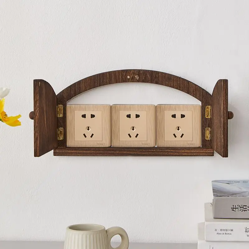 Solid Wood Switch Covers Double Door Switch Protective Cover Creative Socket Dust Covers Retro Living Room Wall Decoration