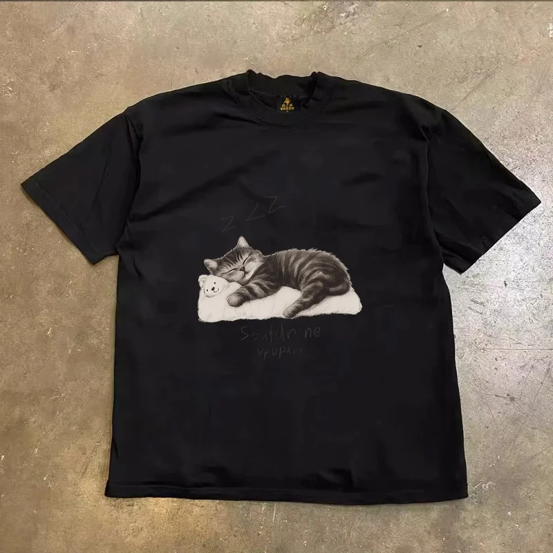 Loose Fit Cotton T-Shirt Unisex Short Sleeve Double Thread UPUPXIA Hero Print Sweat Absorbent round Neck Casual Summer Top