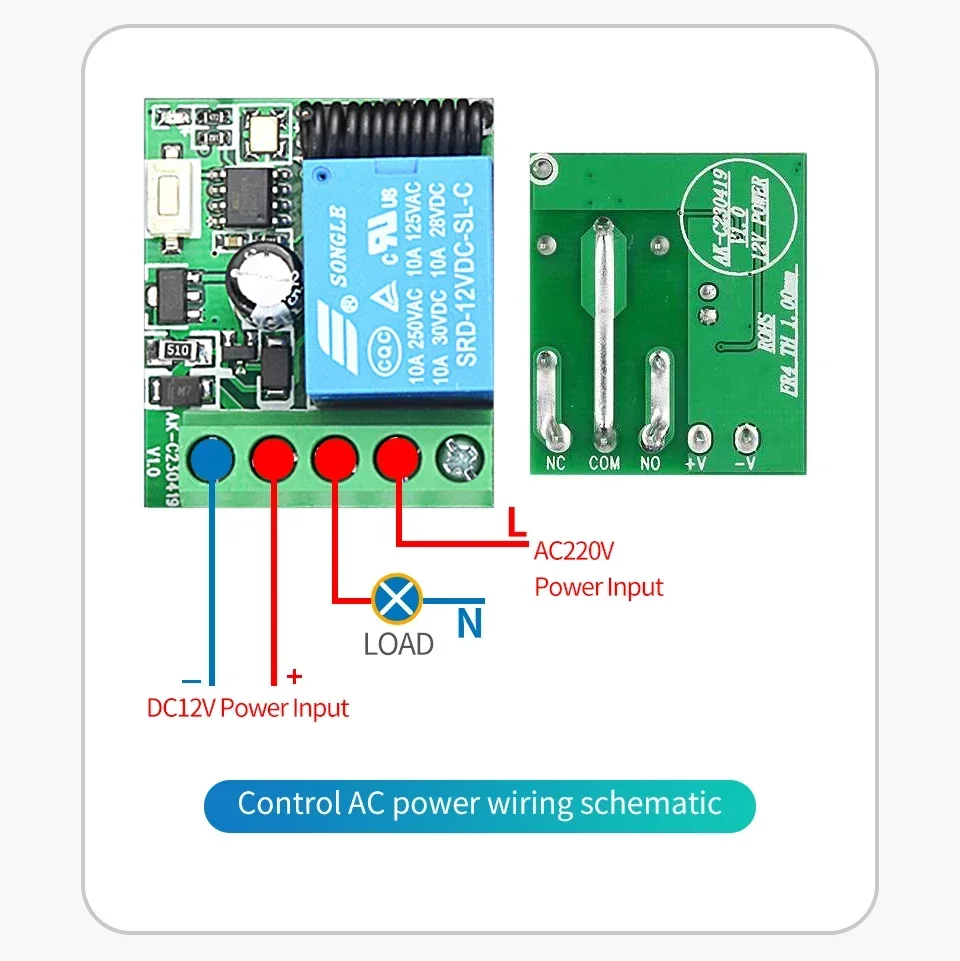 KEBIDUMEI Fernbedienung RF433Mhz Drahtloser Lichtschalter DC12V 1CH 10A Relais Empfänger Sender für Garagentorschloss DIY Modul – Detail 5