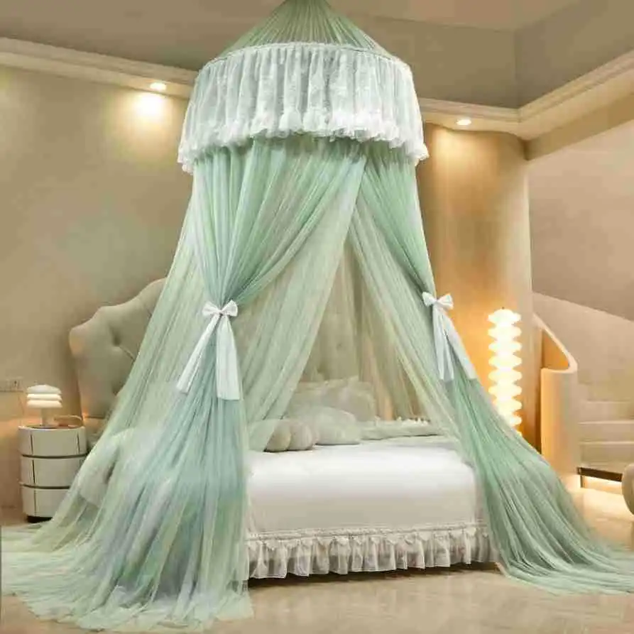 Hung Dome Mosquito Net for Baby Children Princess Style Round Top Double Layer Yarn Suspended Ceiling