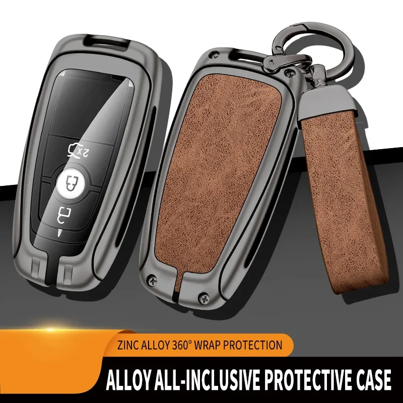 Metal Leather Car Key Case Cover Protector For Ford Raptor F150 Explorer Mustang Fusion Escape F250 F350 F450 RAPTOR Auto Parts