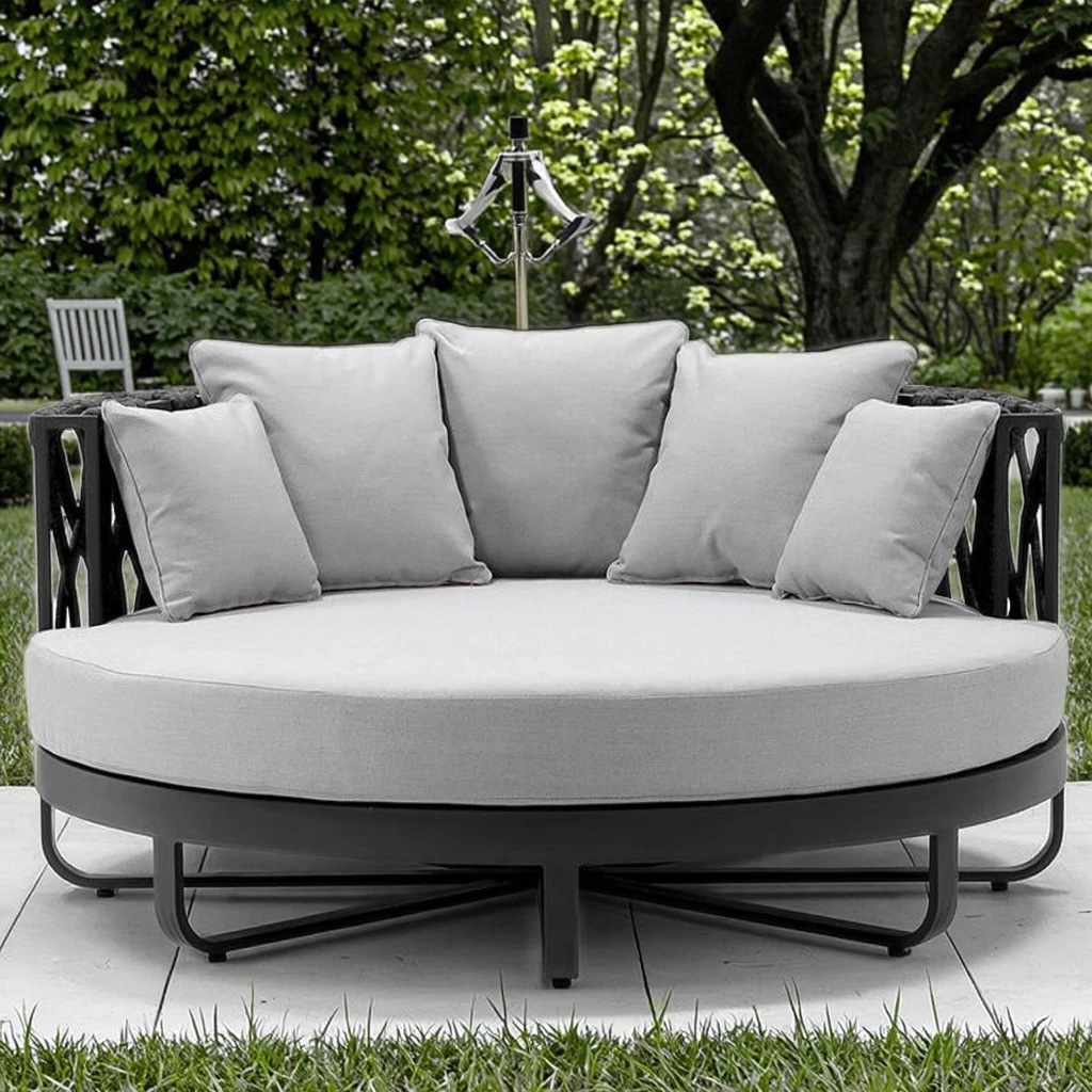 Elegant Modern Three Seat Outdoor Sofa Set Comfortable Cushions Aluminum Frame Patio Terrace Courtyard Dining Living Room