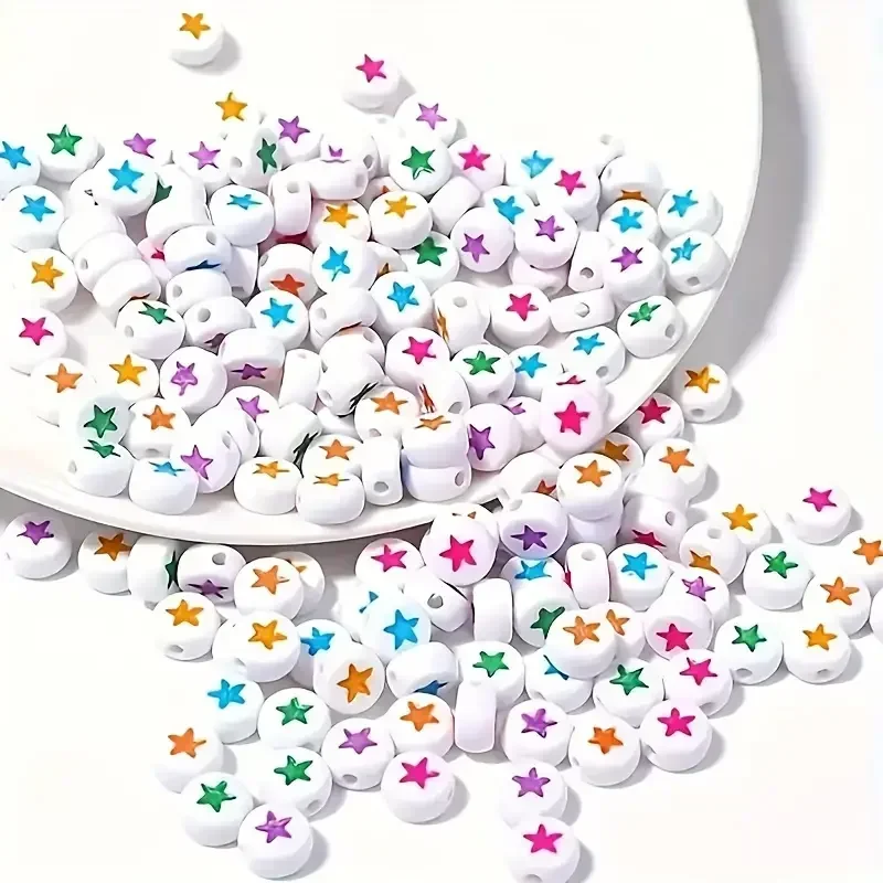 

100-500Pcs Colorful Stars Beads Acrylic Round Flat Spacer Beads for Jewelry Making DIY Handmade Bracelet Earrings Accessories