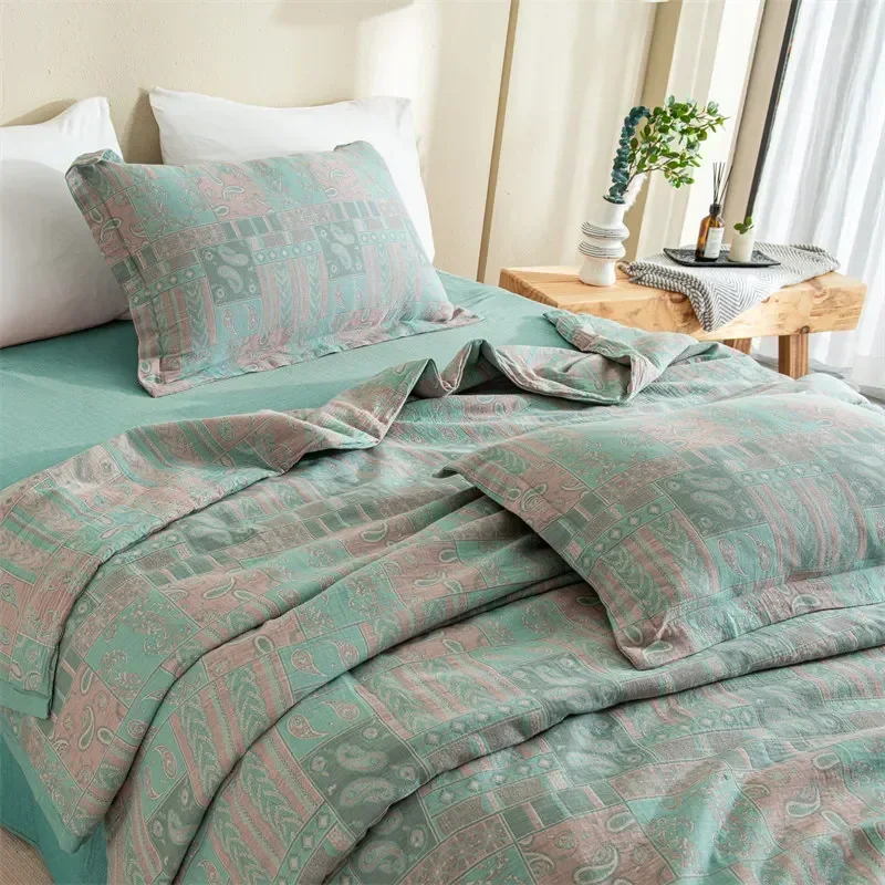 Cotton Double-layer Yarn Soybean Fiber Summer Quilt Pure Cotton Four-piece Pillowcase Bed Sheet Washable Air Conditioner Quilt